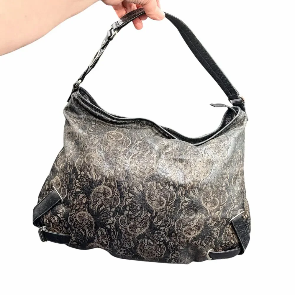 HOBO International Paisley Leather Hobo Shoulder Bag Y2K Boho